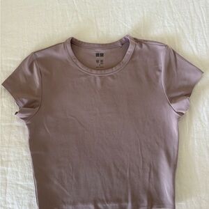Uniqlo Airism Short Sleeve Crewneck Cropped Top - Mauve